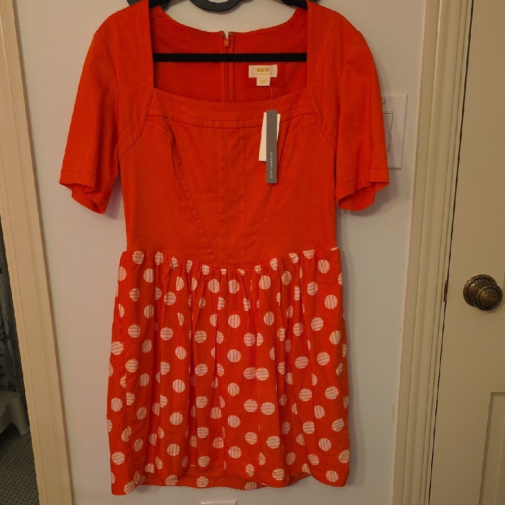 Anthropologie Maeve Bright Orange Short Sleeve Dress